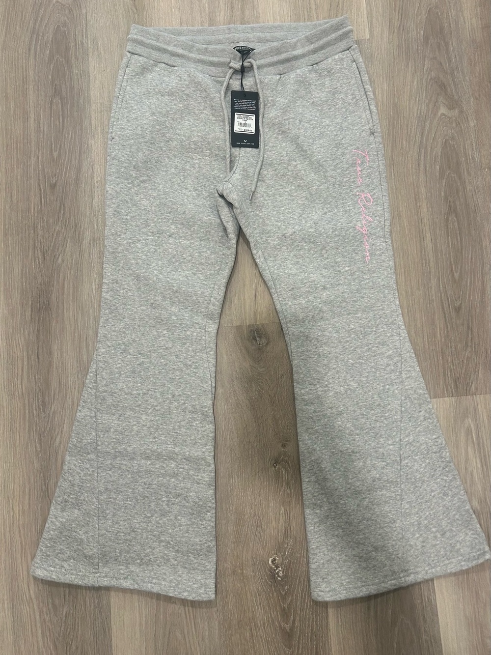 True Religion Gray Flared Sweatpants with Pink Script